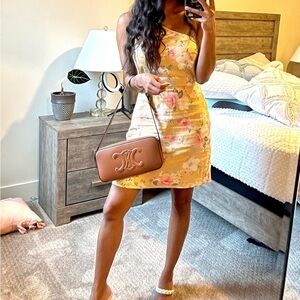 NWT Abercrombie and Fitch Yellow Peach Floral One shoulder mini dress